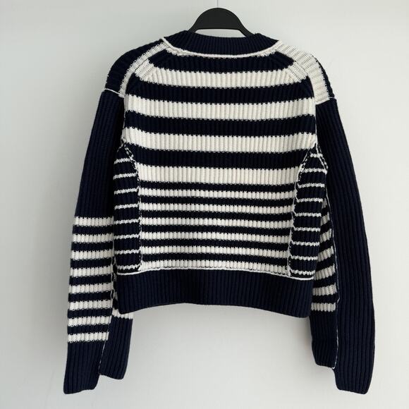 Jonathan Simkhai Sweater Cardigan XS Navy Striped Adara Wool Cashmere Coastal - Picture 5 of 12